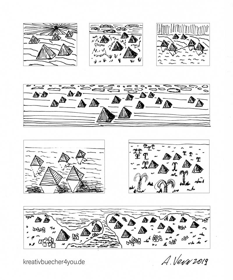 Landschaften Einfach Zeichnen Skizzieren Mit Linien In Schwarz Weiss