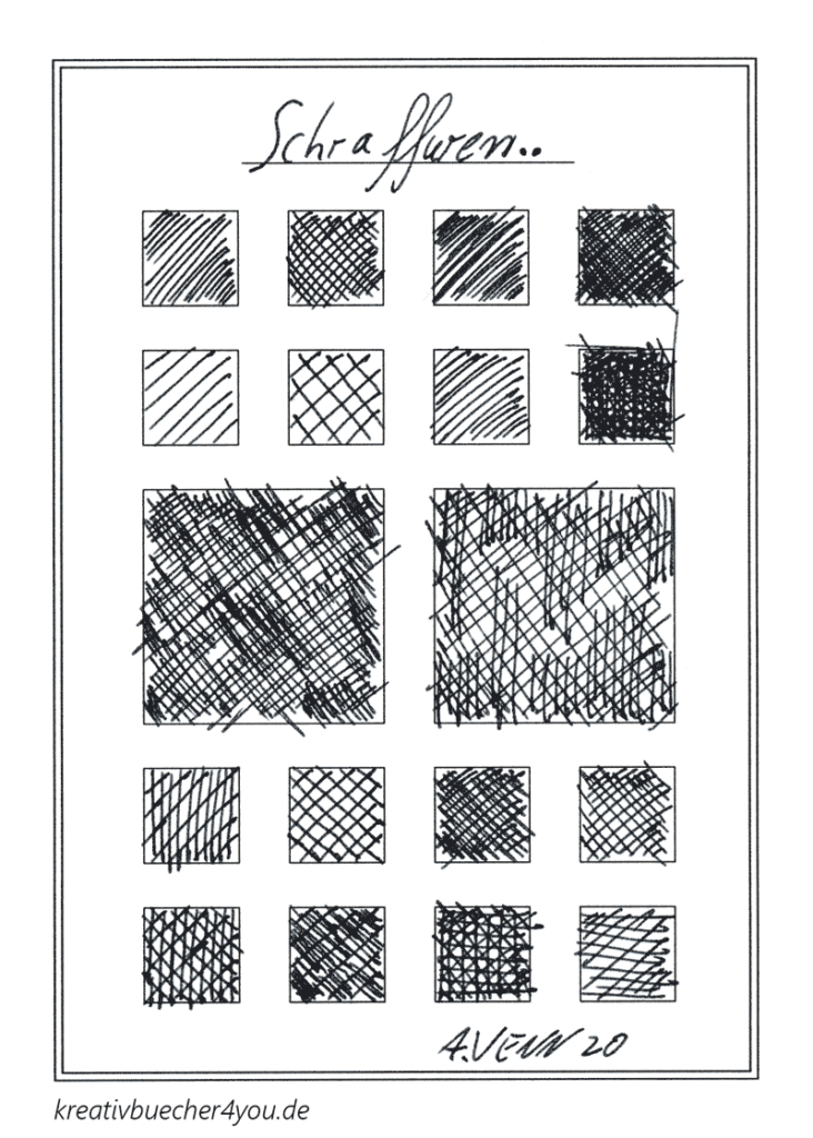 Beispiele für Schraffuren - Zeichnen mit Kreuzschfraffuren