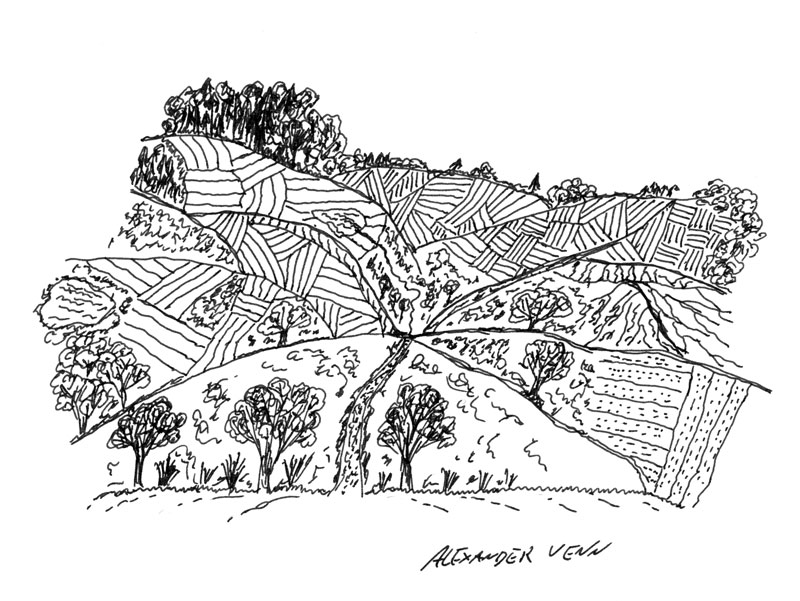 Landschaften Einfach Zeichnen Skizzieren Mit Linien In Schwarz Weiss