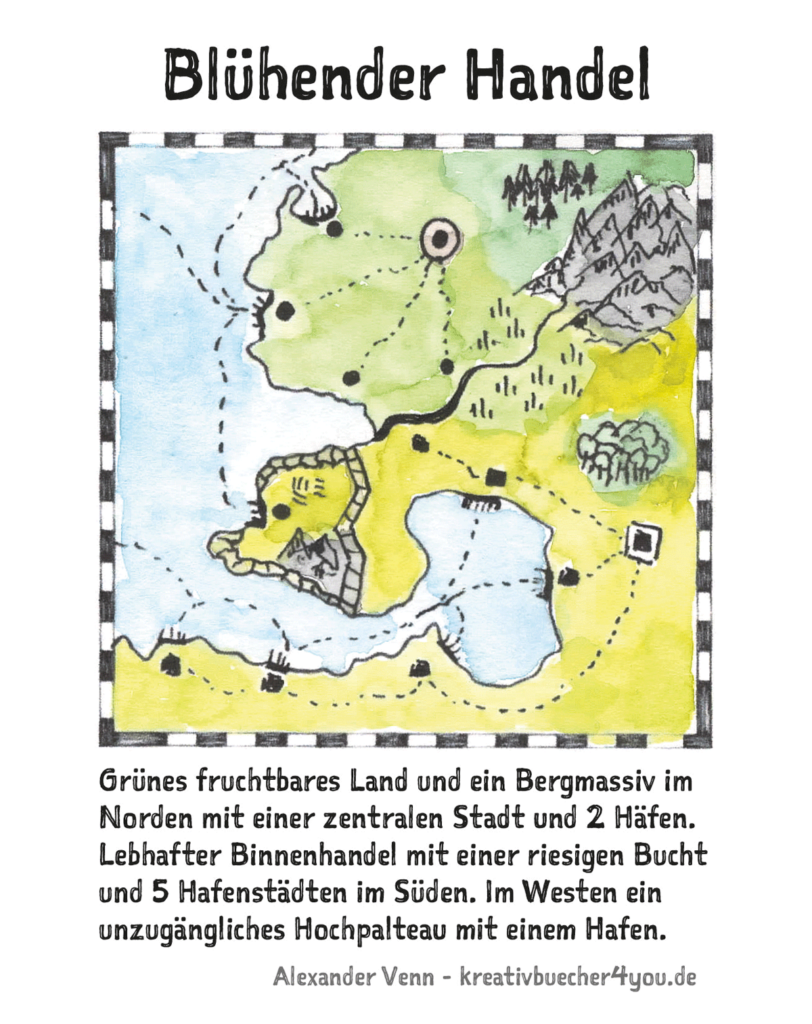Fantasy Landkarte Skizze mit Handelswegen