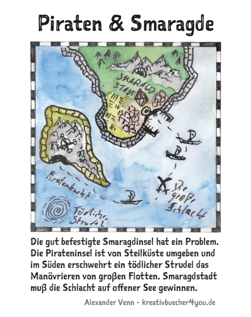 Fantasy Landkarte Pirateninsel gezeichnet