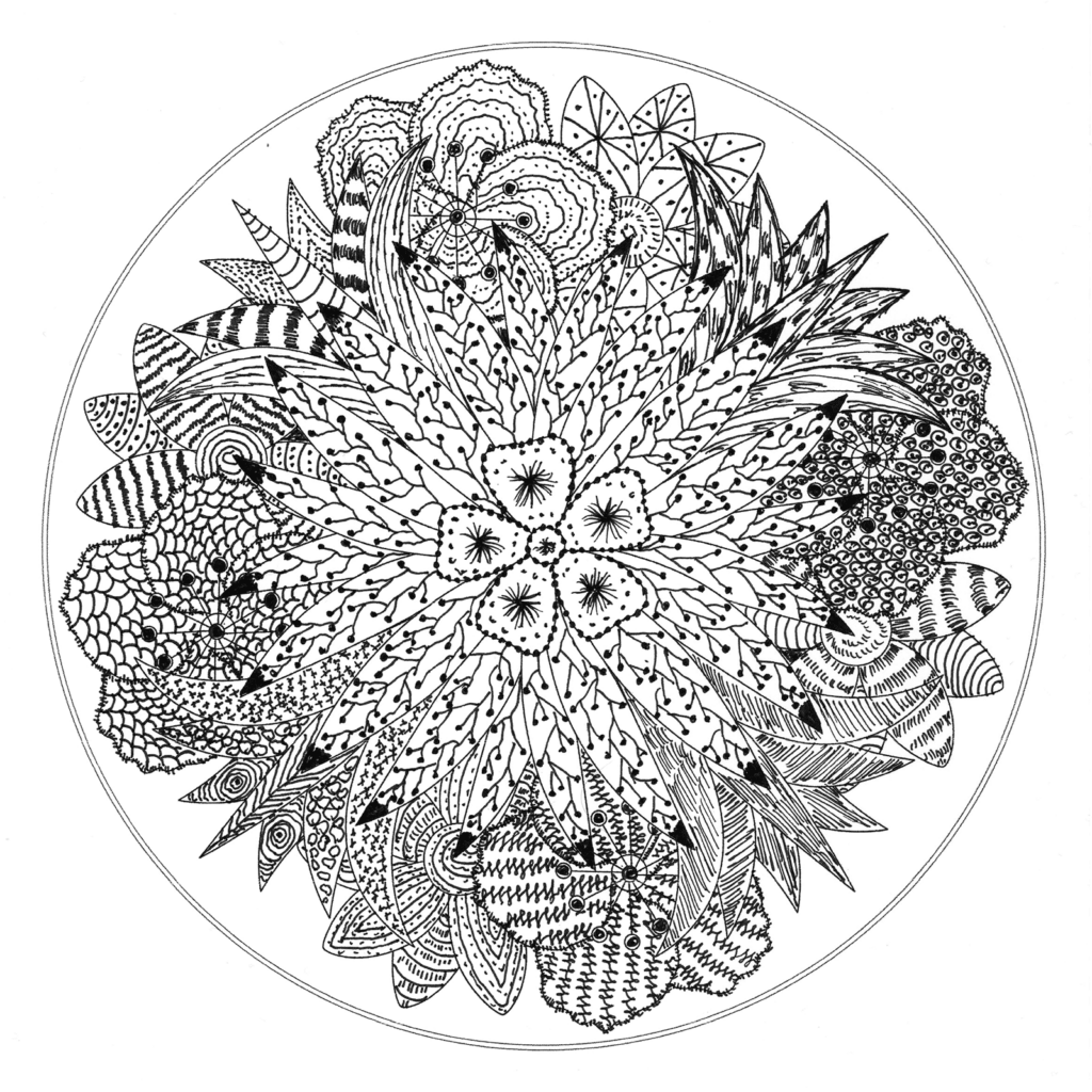 Blumen Mandala komplex mit Muster von Hand gezeichnet