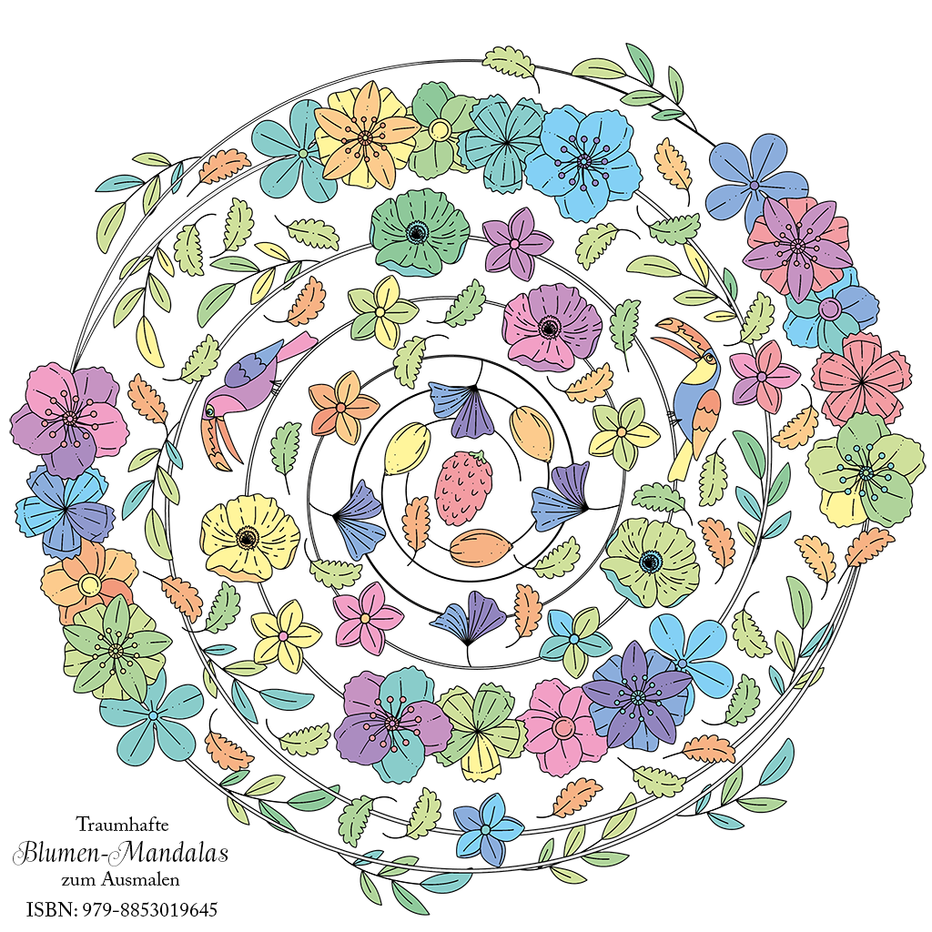 Blumen Mandala Spirale ausgemalt