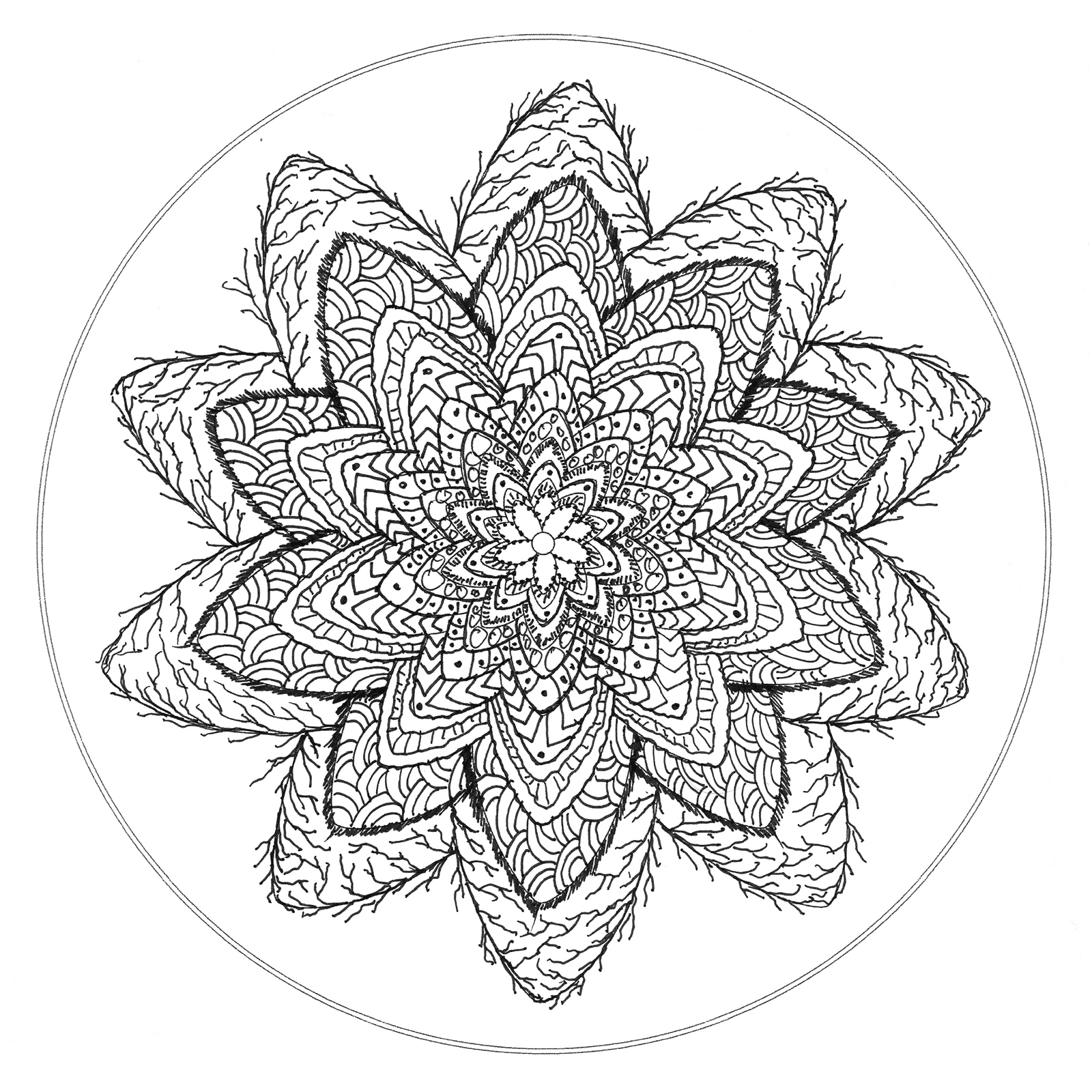 Einfaches-Mandala-Blume-Muster-Fineliner