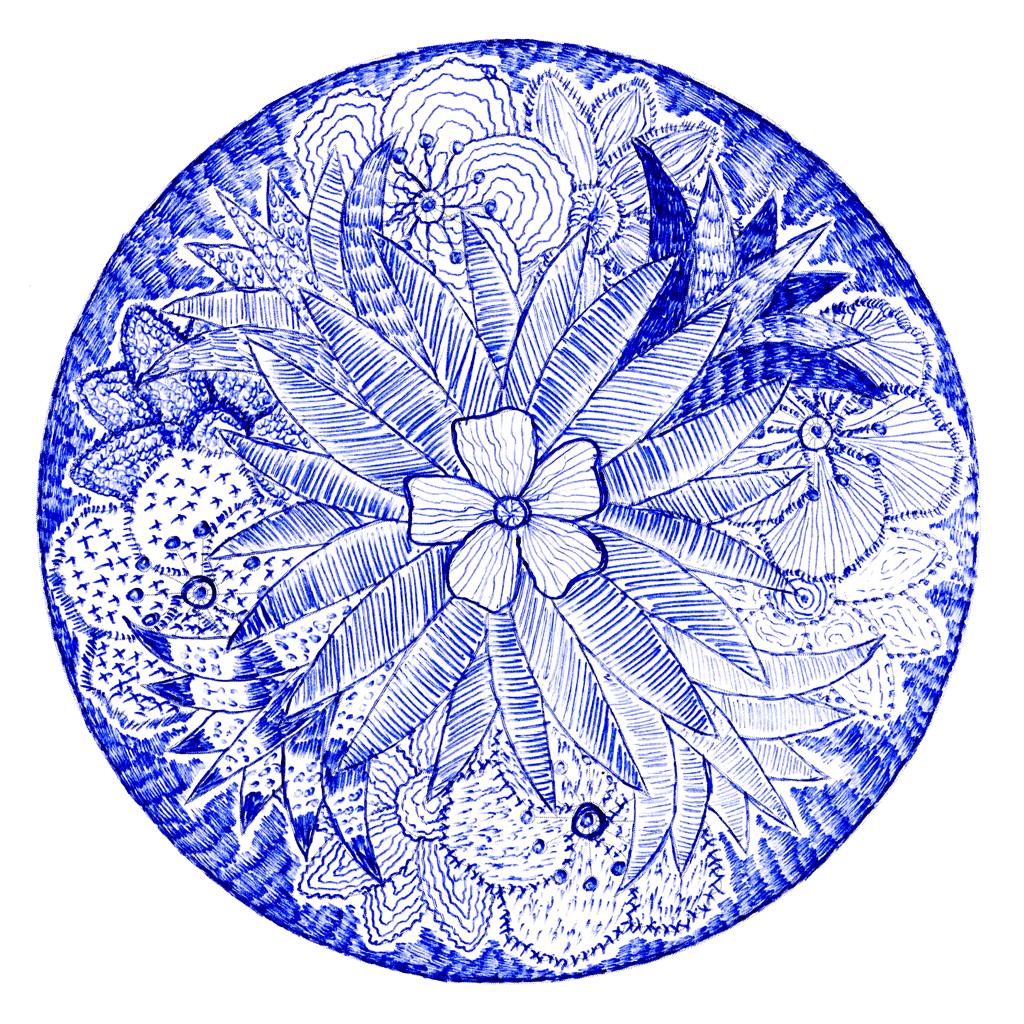 Blumenmandla mit Kugelschreiber-Muster
