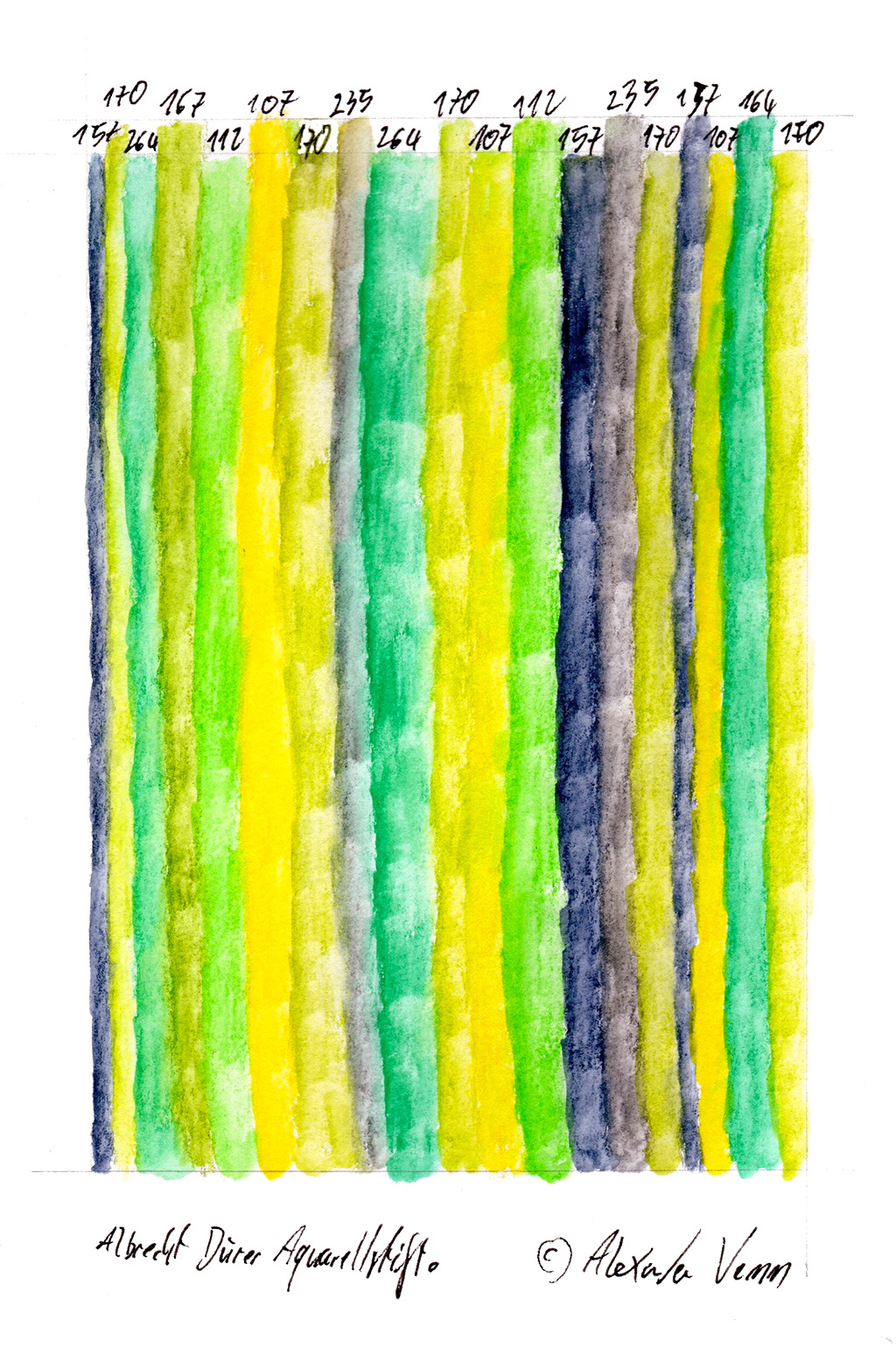 Streifen - Farbkarte Aquarellsitfte: wenige Farben - verschiedene Farb-Kombinationen