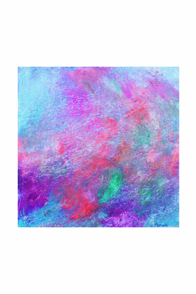 Ölbild Blau Lila Hintergrund mit roten und rosa Akzenten - lebendig von Axel Venn
